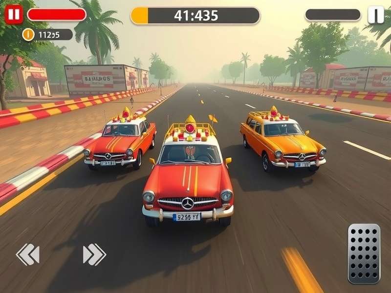 Bengali Race Ace gameplay screenshot showing racing cars in Indian environment